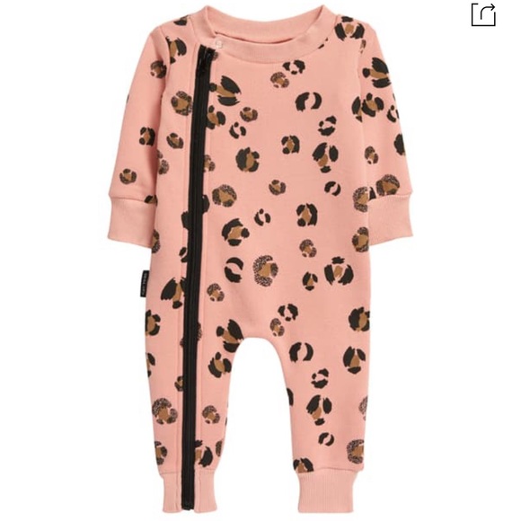 Nordstrom Baby Other - Tiny Tribe Pink Leopard Zip Fleece Romper Baby Onesie 0-3M